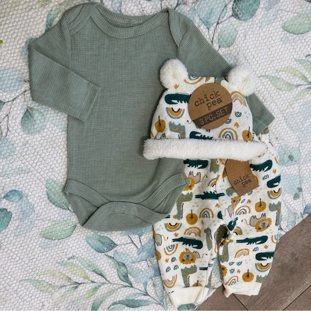 New Chick Pea Baby Boy 3 Piece Cozy Modern Boho Outfit Set 0-3 Months
